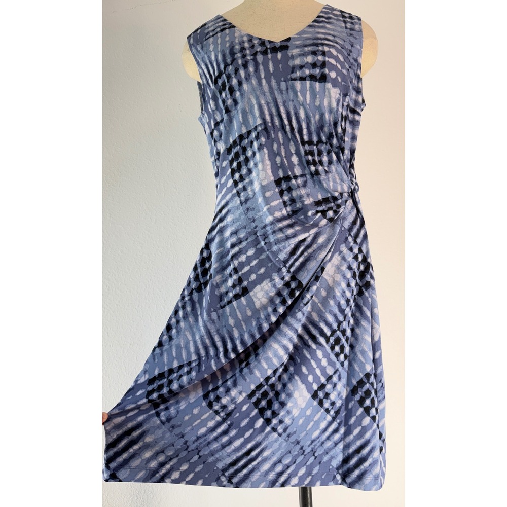 NIC+ZOE Abstract Blue Faux Wrap Mini Dress Ruched Hip Boho Indie Petite Medium